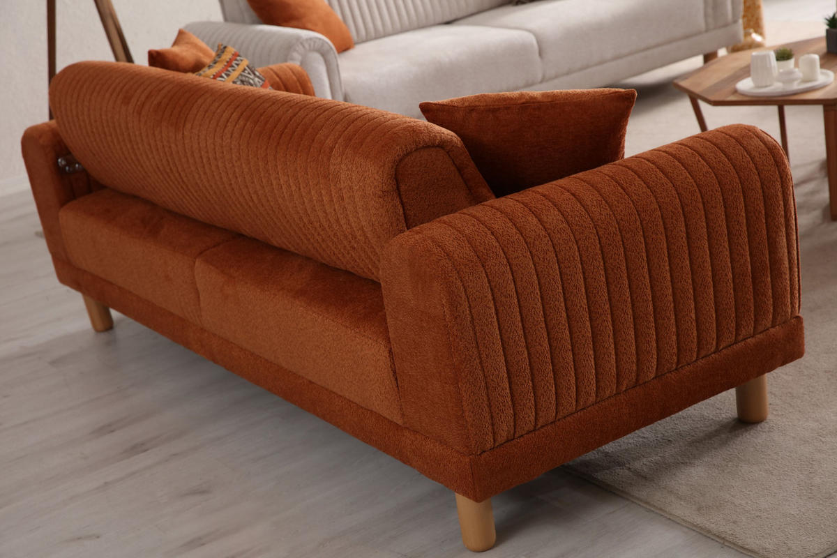 SOFA Kyoto 3-Sitzer Bouclé Terracotta - Terracotta, Holz/Textil (230/80/95cm)