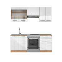 KÜCHENZEILE Fame-Line Weiß Hochglanz/Goldkraft Eiche 200 cm ohne AP - Honigeiche/Weiß Hochglanz, Holzwerkstoff (200/81.6/46cm) - Vicco