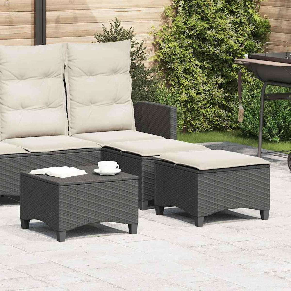 GARTENHOCKER Mit Kissen 2 Stk. Schwarz 55/55/36 Cm Poly Rattan - Creme, Kunststoff (55/36/55cm) - vidaXL