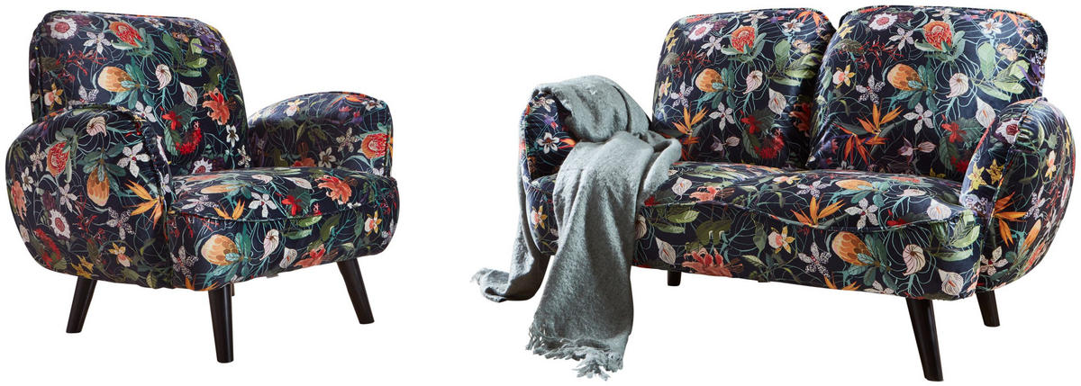 SOFA Ben Samt Blumenmuster - Multicolor, Textil (140/83/87cm) - ATLANTIC home collection