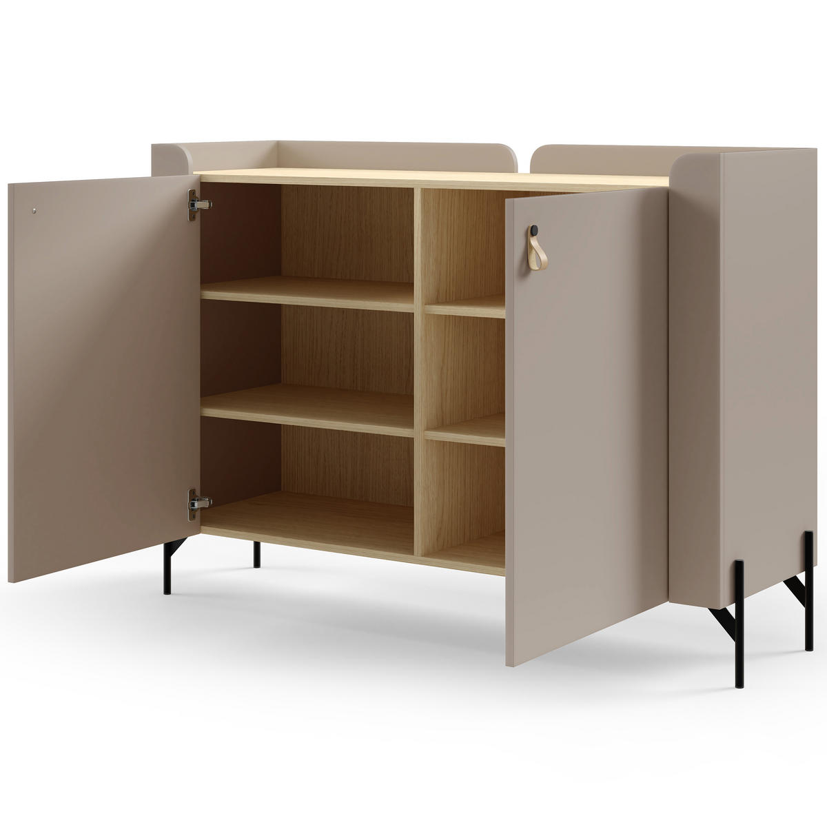 KOMODA Sorella se 2 dveřmi, 130 cm, do studentského pokoje, porcini + dub Mavelie - kapučínová/barva dubu, kov/kompozitní dřevo (130/95/42cm) - Beautysofa