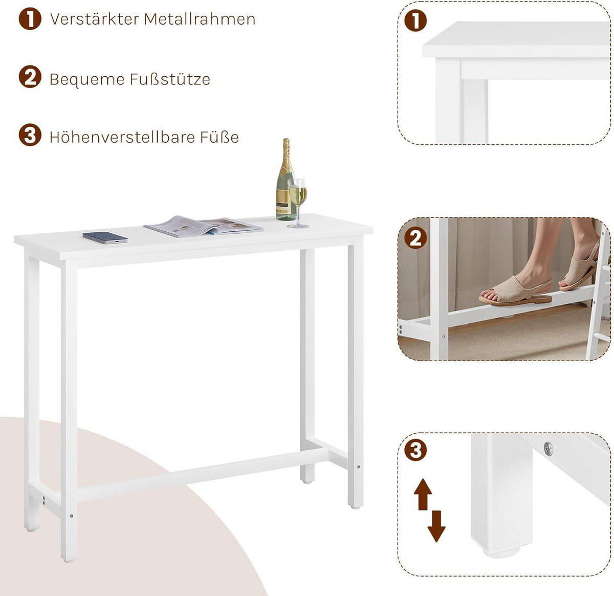 BARTISCH, Metallgestell, Tischplatte aus MDF, 120x100x40cm - Weiß, Holzwerkstoff/Metall (40/120/100cm) - Woltu