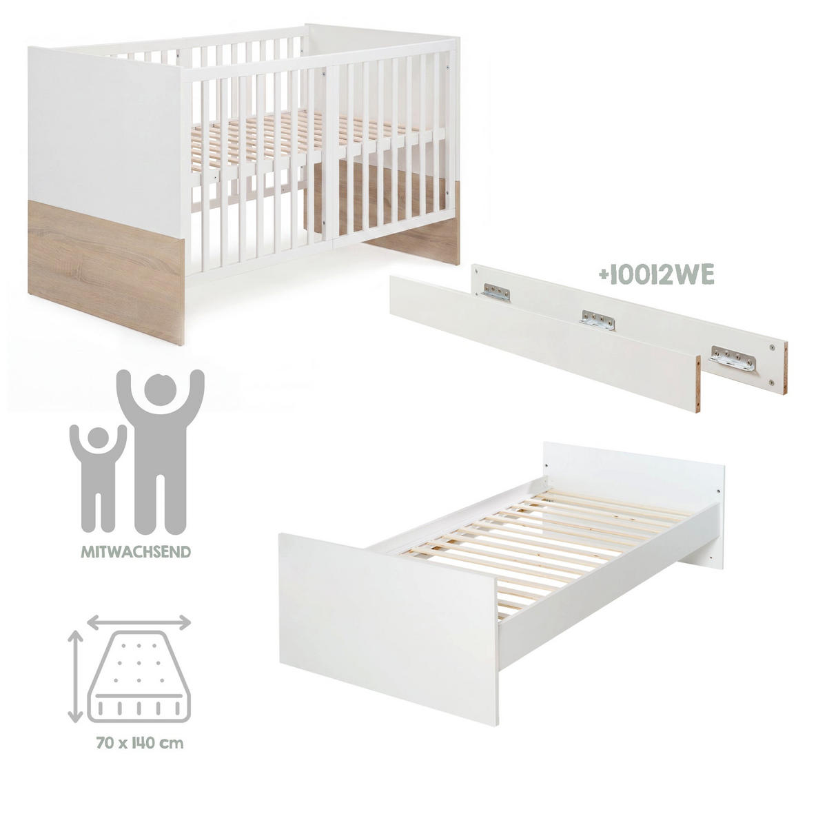 BABYBETT Gabriella 70 x 140 cm - Weiß, Holzwerkstoff (70/140cm) - Roba