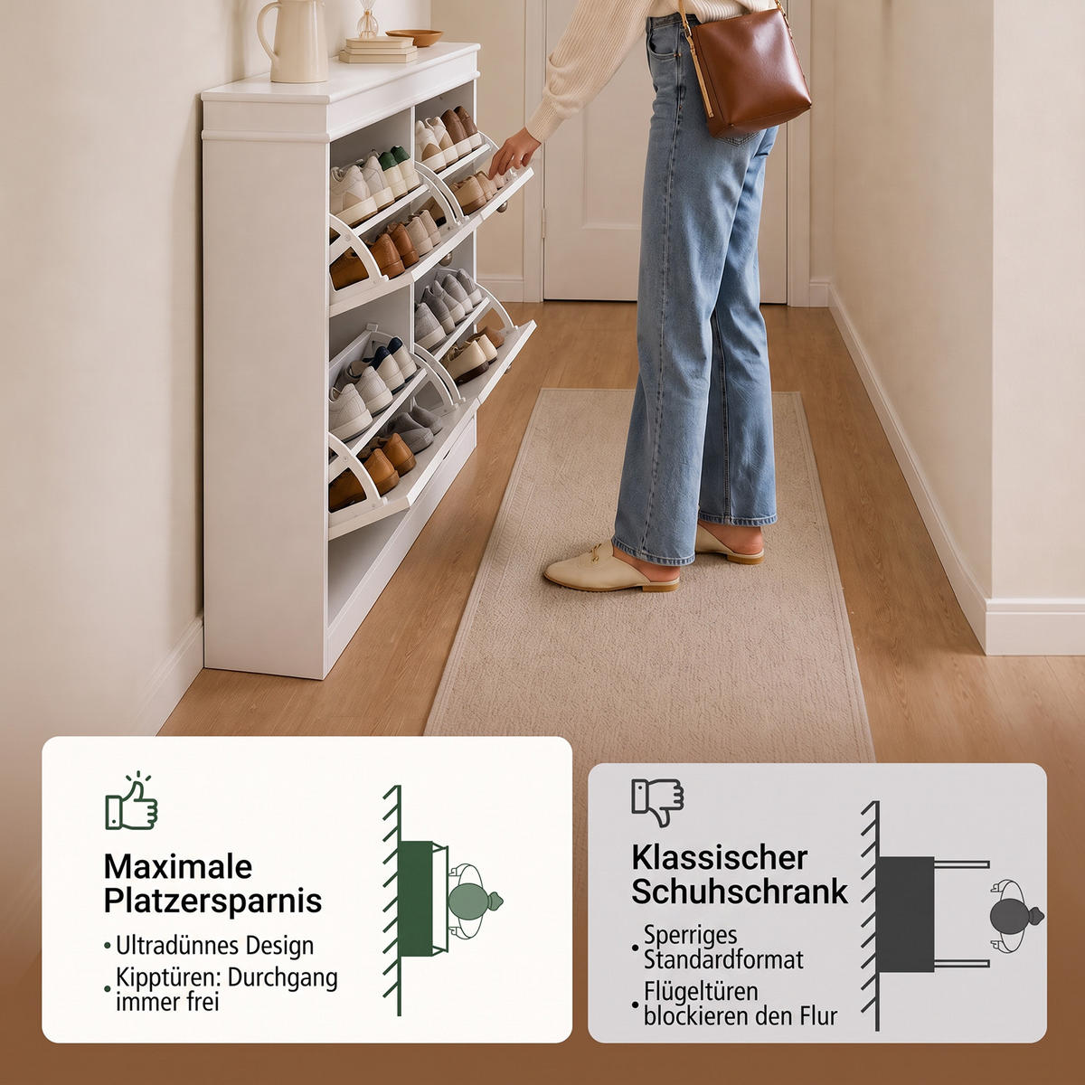 COMODĂ cu 4 sertare pentru încălțăminte, design clasic - alb, compozit lemnos (105/82/24cm) - SoBuy