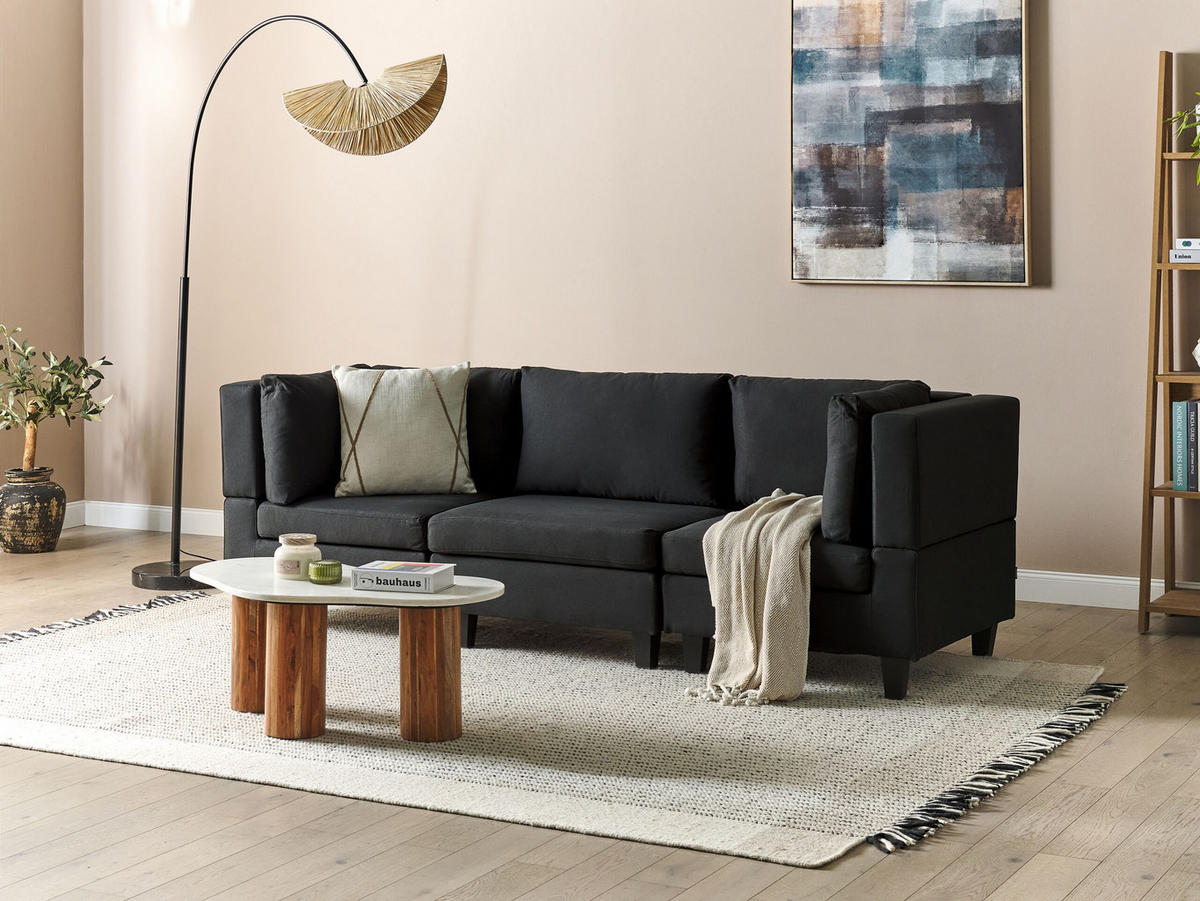 3-SITZER-SOFA Leinenoptik schwarz Unstad - Schwarz, Textil (228/72/76cm) - Beliani