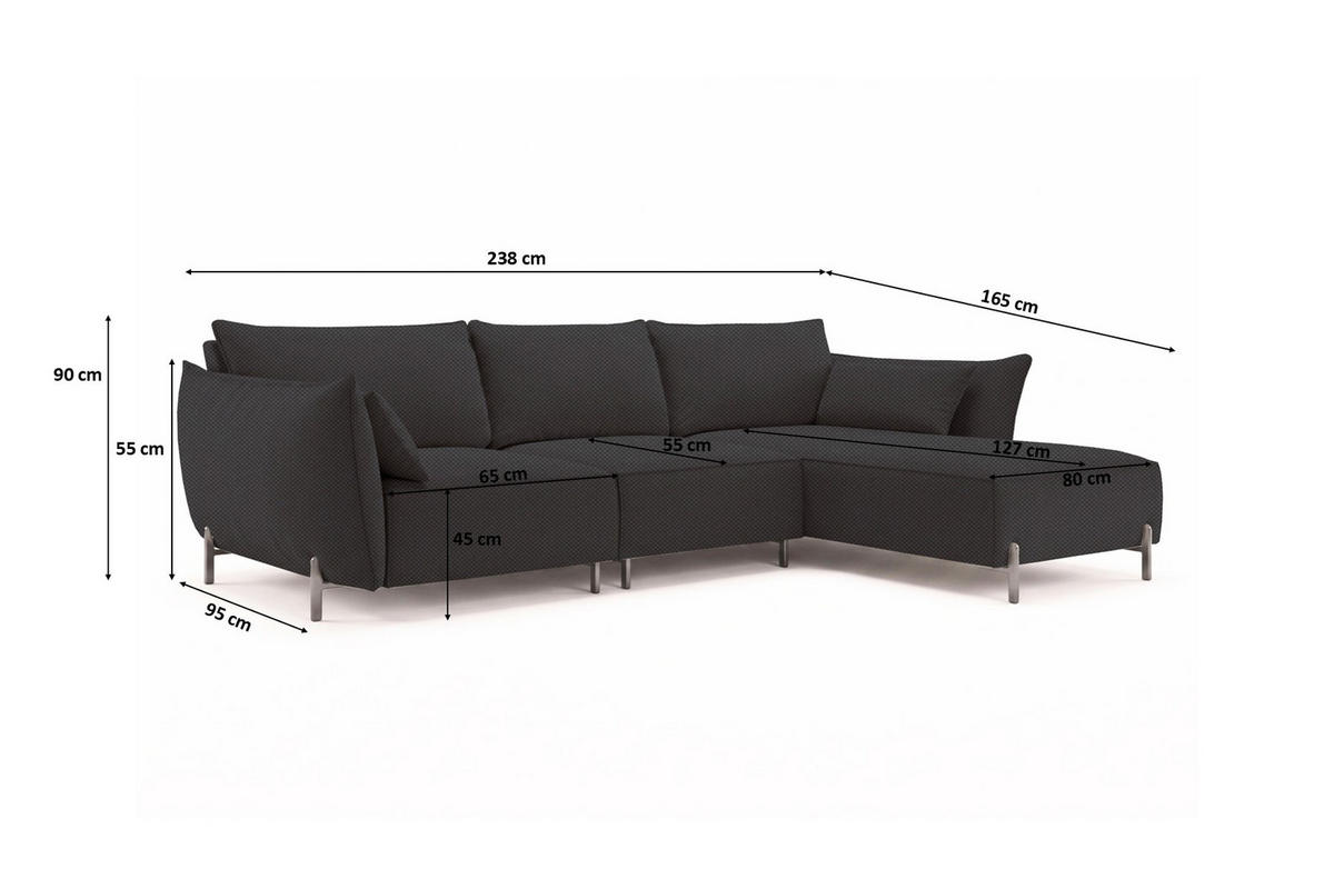 GARTENECKSOFA für Terrasse und Garten, Stoff Sunlight, Graphit, Rechts, SUNMEE - Dunkelgrau, Holz (238/90/165cm) - Kaiser Möbel