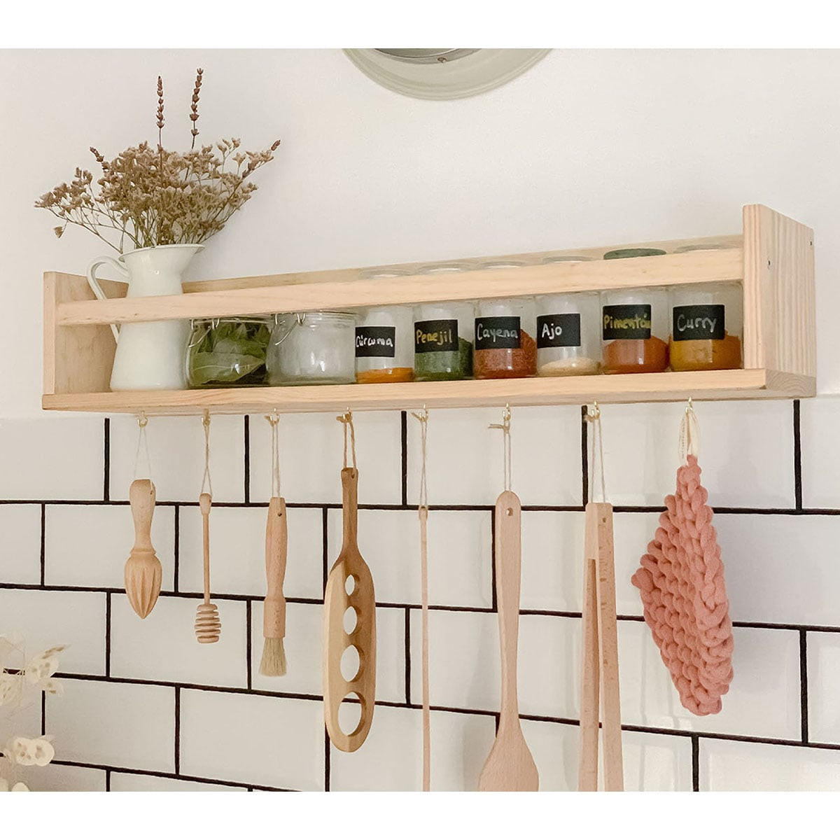 WANDREGAL aus massiver Kiefer - L60 x H15 cm - Eschefarben, Holzwerkstoff (15/15/60cm) - Calicosy