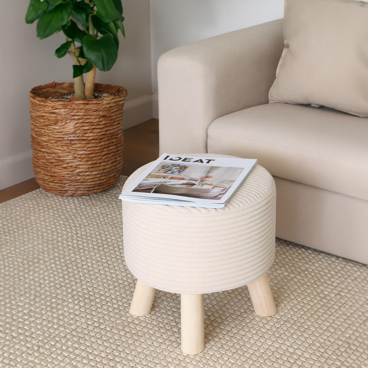 CORD-HOCKER - Beige/Naturfarben, Holz/Textil (30/30/30cm) - Relaxdays