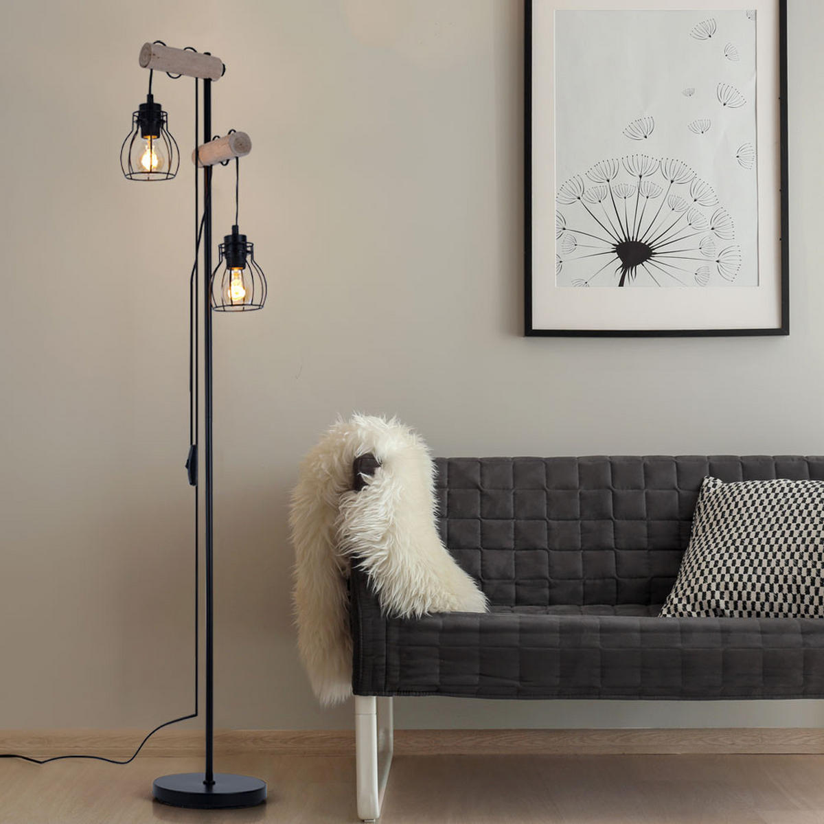 LED STEHLEUCHTE Metall Schwarz höhenverstellbar - Schwarz, Holz (38.5/23/150cm) - Globo Lighting