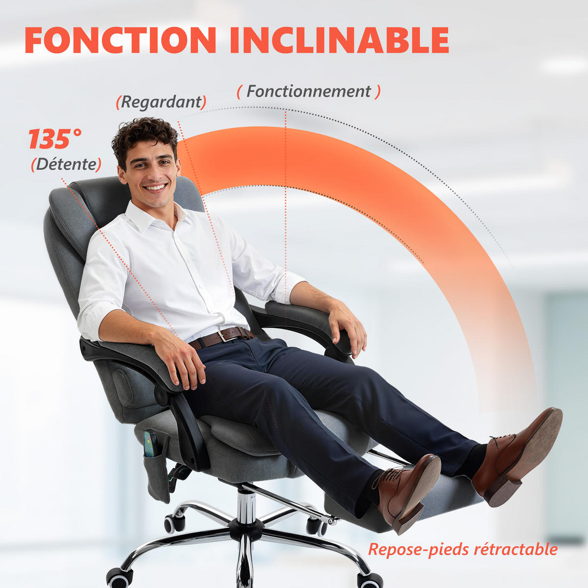 CHEFSESSEL DE-11833 Massage & Heizung Grau - Dunkelgrau, Textil (65/119/70cm) - ComfortXL
