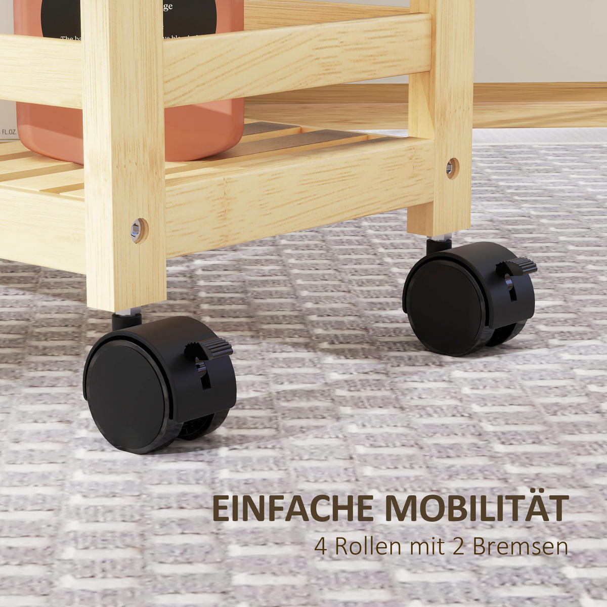 SERVIERWAGEN aus Bambus, 3-stöckiger, 55 x 20 x 75 cm, Naturholz - Naturfarben, Naturmaterialien (55/75/20cm) - HOMCOM