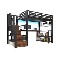 HOCHBETT 90/200 cm in Schwarz – mit Schreibtisch, Stauraumtreppe und LED - Schwarz, Metall (90/200cm) - BEAOK