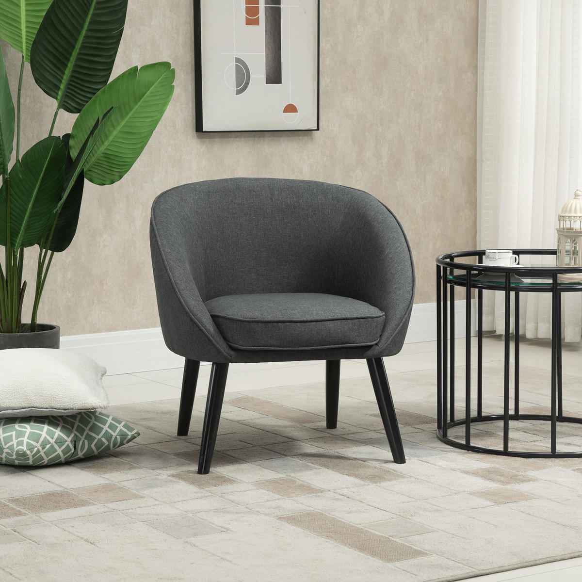 WOHNZIMMERSTUHL Polsterstuhl Sessel Wohnzimmer modern Polyester Holz Grau - Grau, Kunststoff (65/75/71cm) - HOMCOM