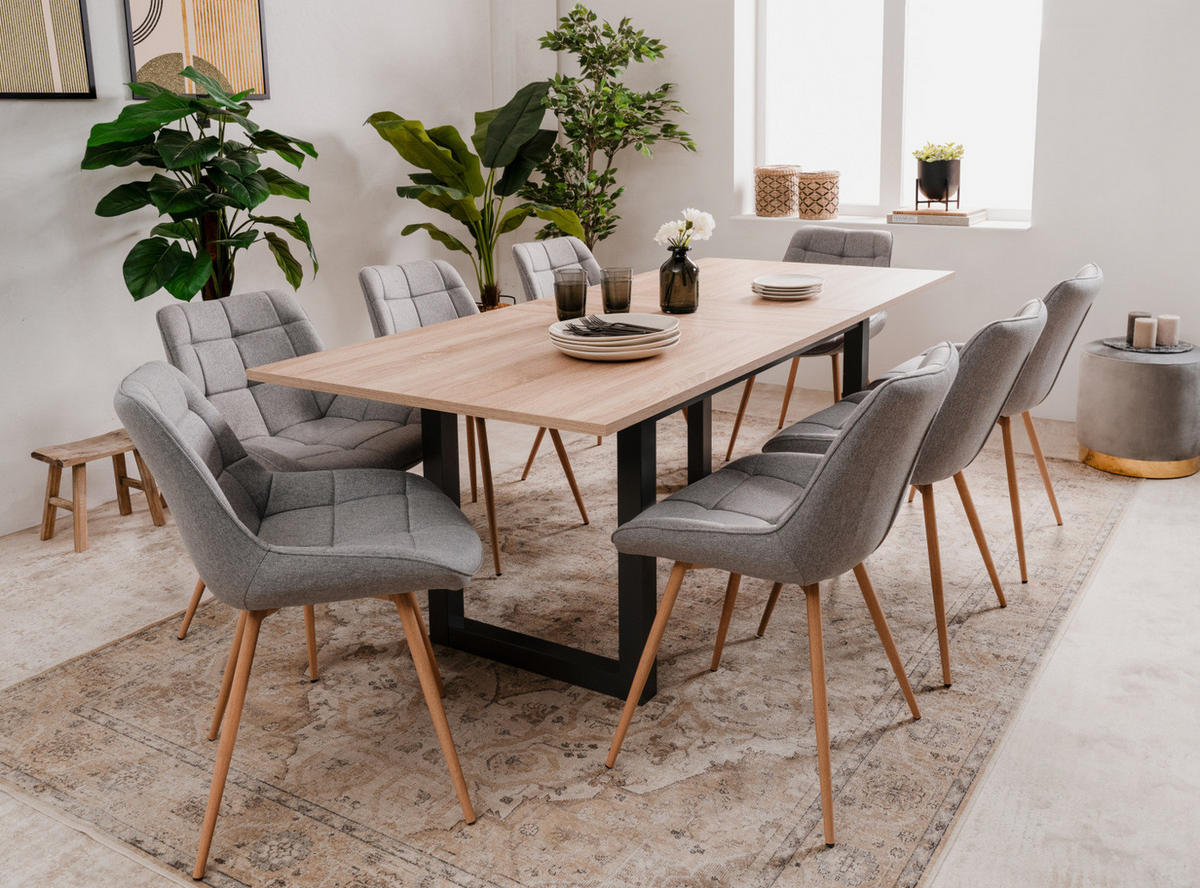 ESSTISCH Sonoma Eiche, Anthrazit Industrial, 160 - 200 cm, Küchentisch ausziehbar bis 8 Personen - Anthrazit/Sonoma Eiche, Holzwerkstoff (90/160/75cm) - Furn.Design