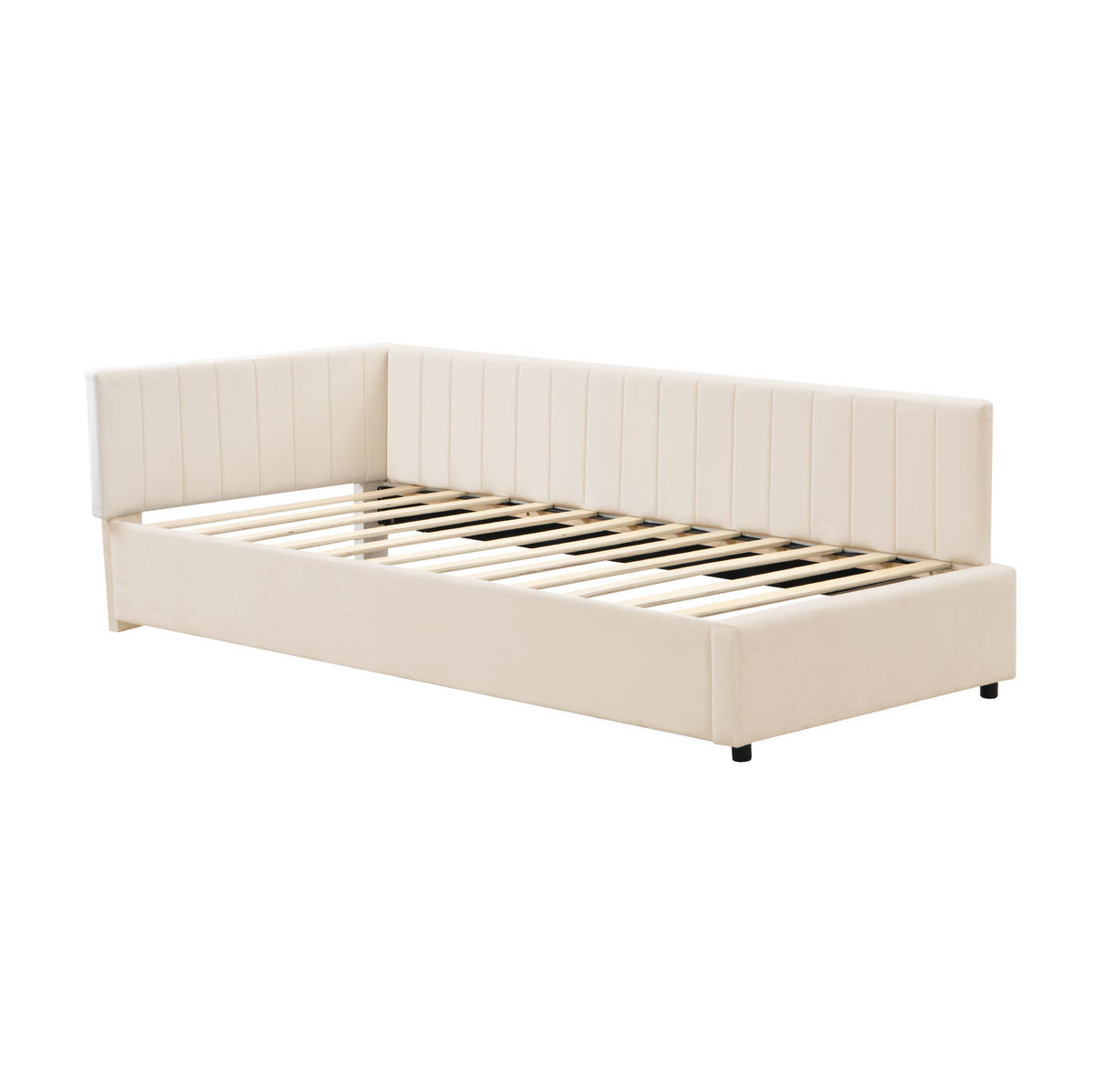 ČALOUNĚNÉ lůžko 90/200 cm béžové ze sametu s roštem a multifunkčním využitím - béžová, kůže (90/200cm) - OKWISH
