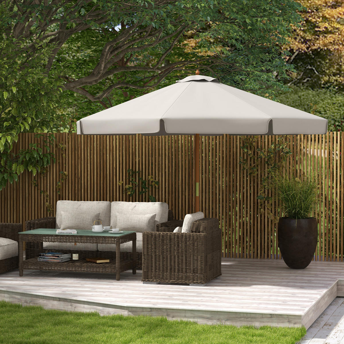 SONNENSCHIRM DE-11420 rund, Bambus, Ø 3 m Grau - Grau, Textil (325/325cm) - ComfortXL