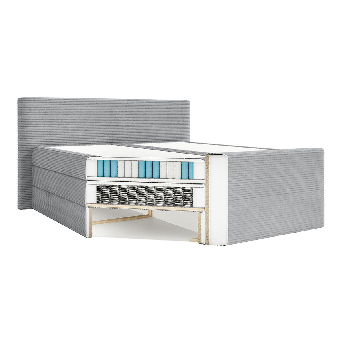 BOXSPRINGBETT Velipoja Cord 160x200 cm, Hellgrau - Hellgrau, Textil (160/200cm) - Fedve