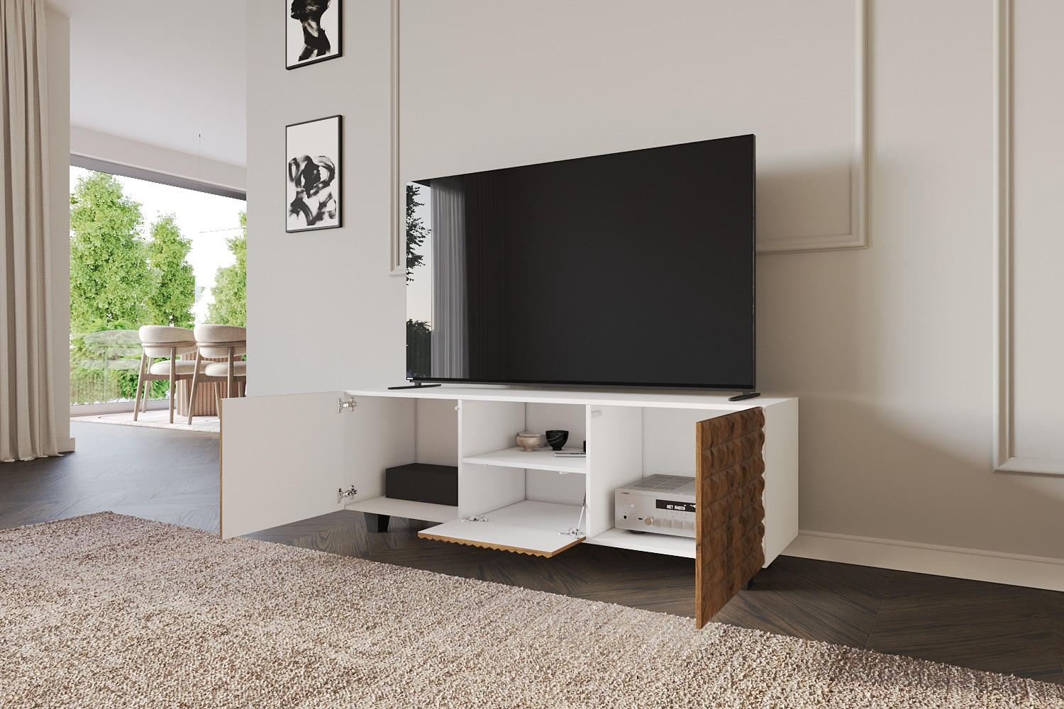 LOWBOARD VIRA-S 140x40x41 cm - Weiß / Katania - Eiche Wotan/Schwarz, Holzwerkstoff (140/50/41cm) - ALTDECOR