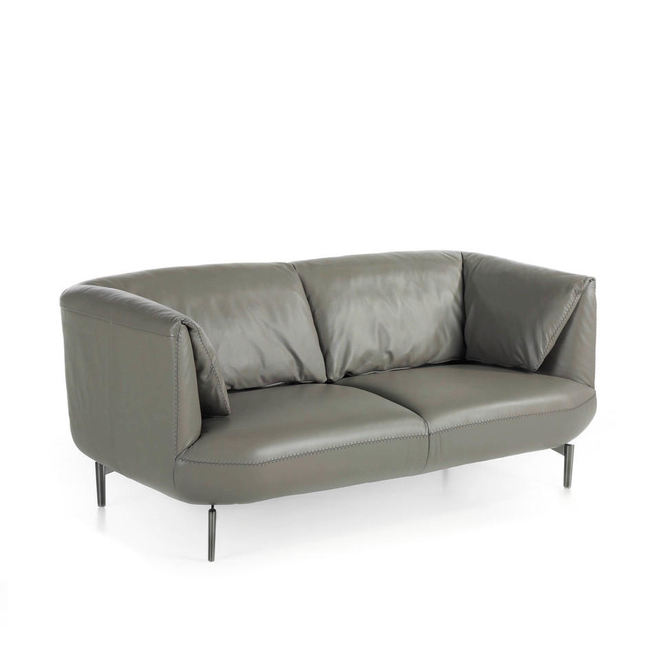 SOFA 2-SITZER Grau Stahl 175/90/78 cm - Edelstahlfarben/Grau, Leder (175/78/90cm) - ANGEL CERDA