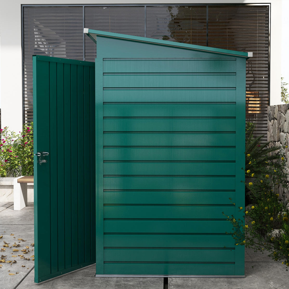 GERÄTEHAUS Stahl 249 x 121 x 166/183 cm - Grün, Metall (121/183/249cm) - Outsunny