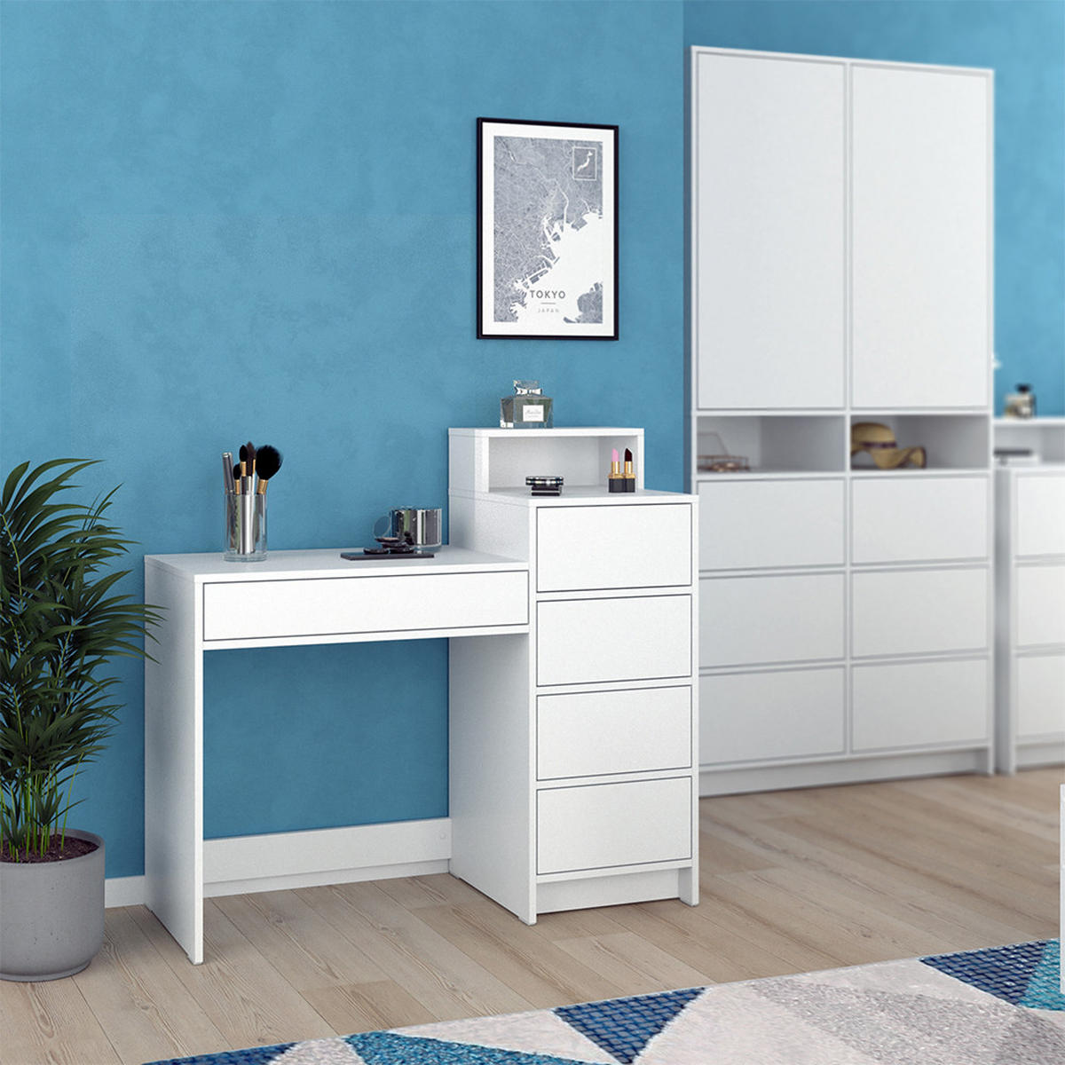 SCHMINKTISCH Naara Weiß 110.5 cm mit 5 Schubladen - Weiß, Holzwerkstoff (40.3/110.5/100.6cm) - Vicco