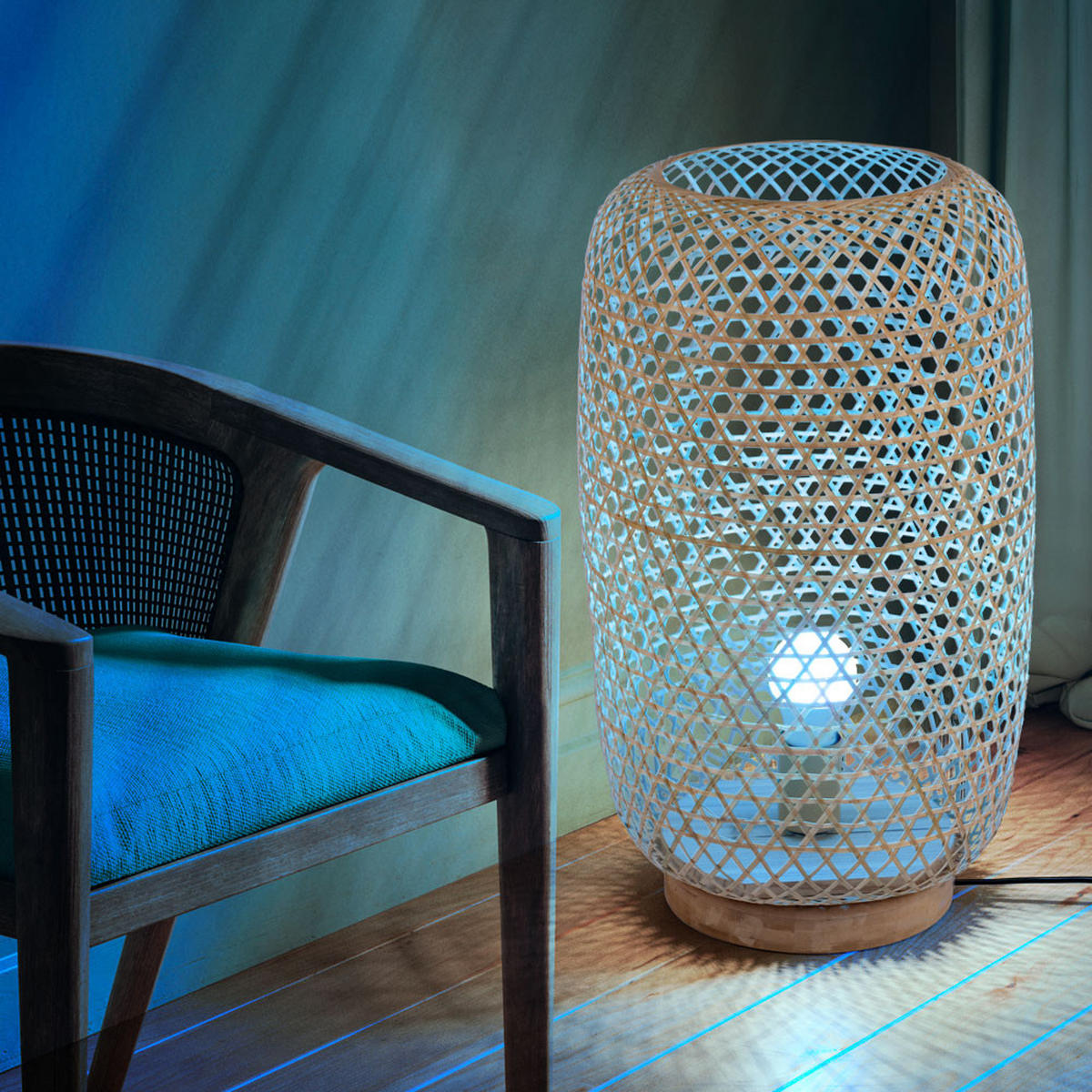 LED STEHLEUCHTE Bambus Geflecht Braun - Braun, Holz (31/31/55cm)