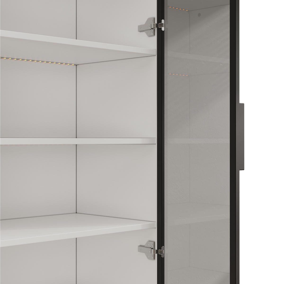 VITRINE LED Rauchglas Aluminiumrahmen 160cm 2 Türen Bücherregal - Weiß, Glas (120/160/40cm) - FLIEKS