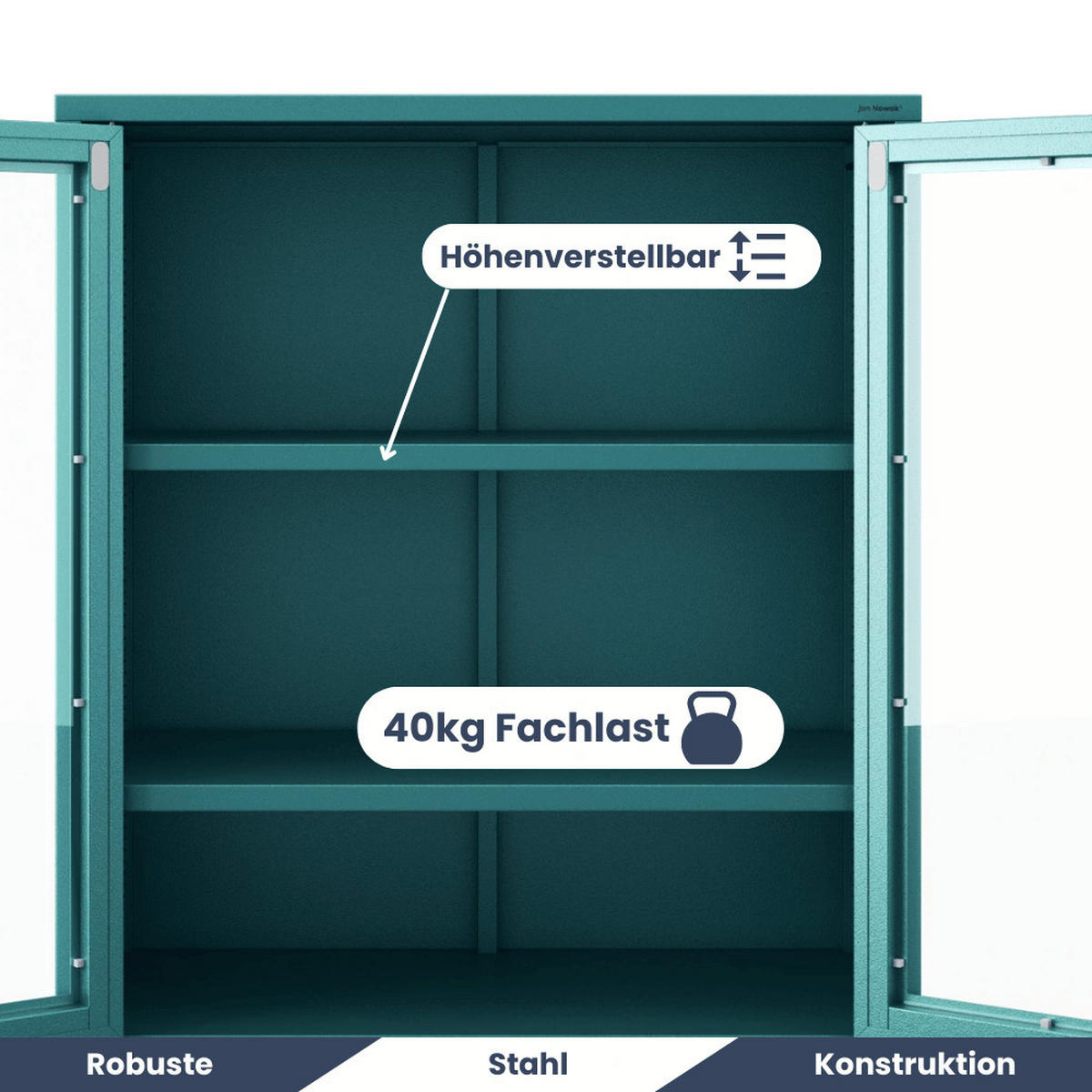 VITRINENSCHRANK Wohnzimmer klein EKER 101,5x80x40cm Türkis - Türkis, Metall (80/101.5/40cm) - DELUKE