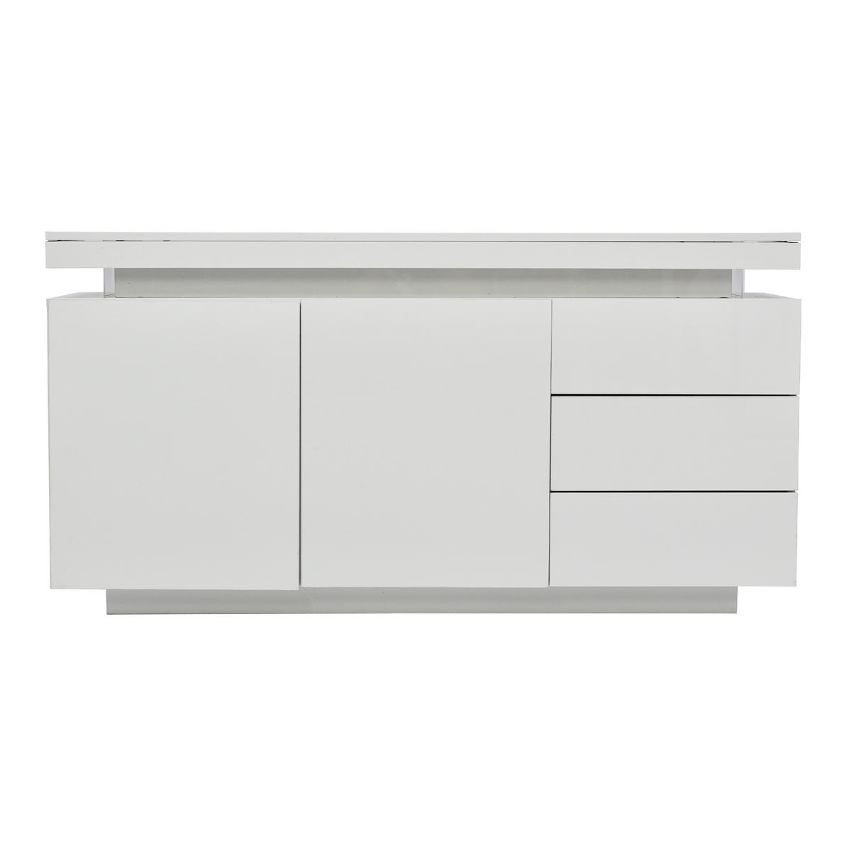 SIDEBOARD 140/35/72,5 cm, Weiß Hochglanz, 2 Türen und 3 Schubladen, integrierte LED, grifflose Optik, Weiß - Weiß, Holzwerkstoff (140/72.5/35cm) - Redom
