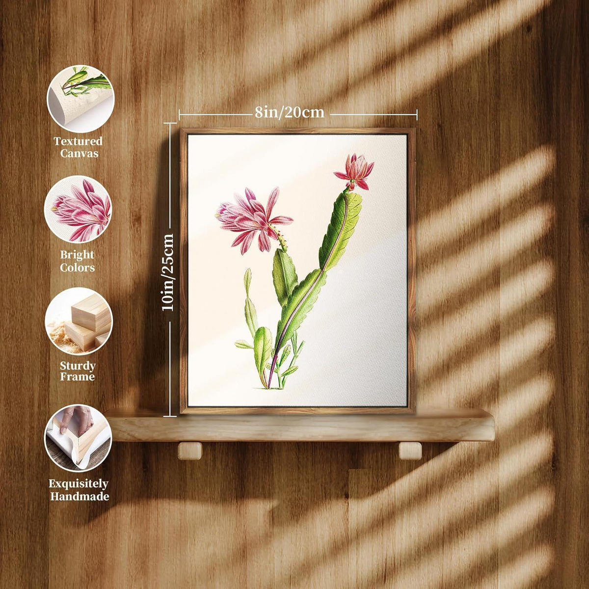 LEINWANDBILD mit Rahmen Botanisch Rosa Kaktus 20 x 25 cm - Rosa, Holz (20/0.5cm)