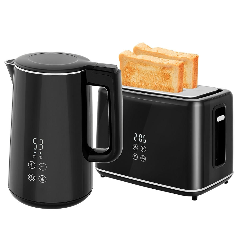 WASSERKOCHER-TOASTER SET 1,5L 2200W, Schwarz, 7 Bräunungsstufen, Auftaufunktion - Schwarz, Kunststoff (15.5/25.1/21.5cm) - Rolipo
