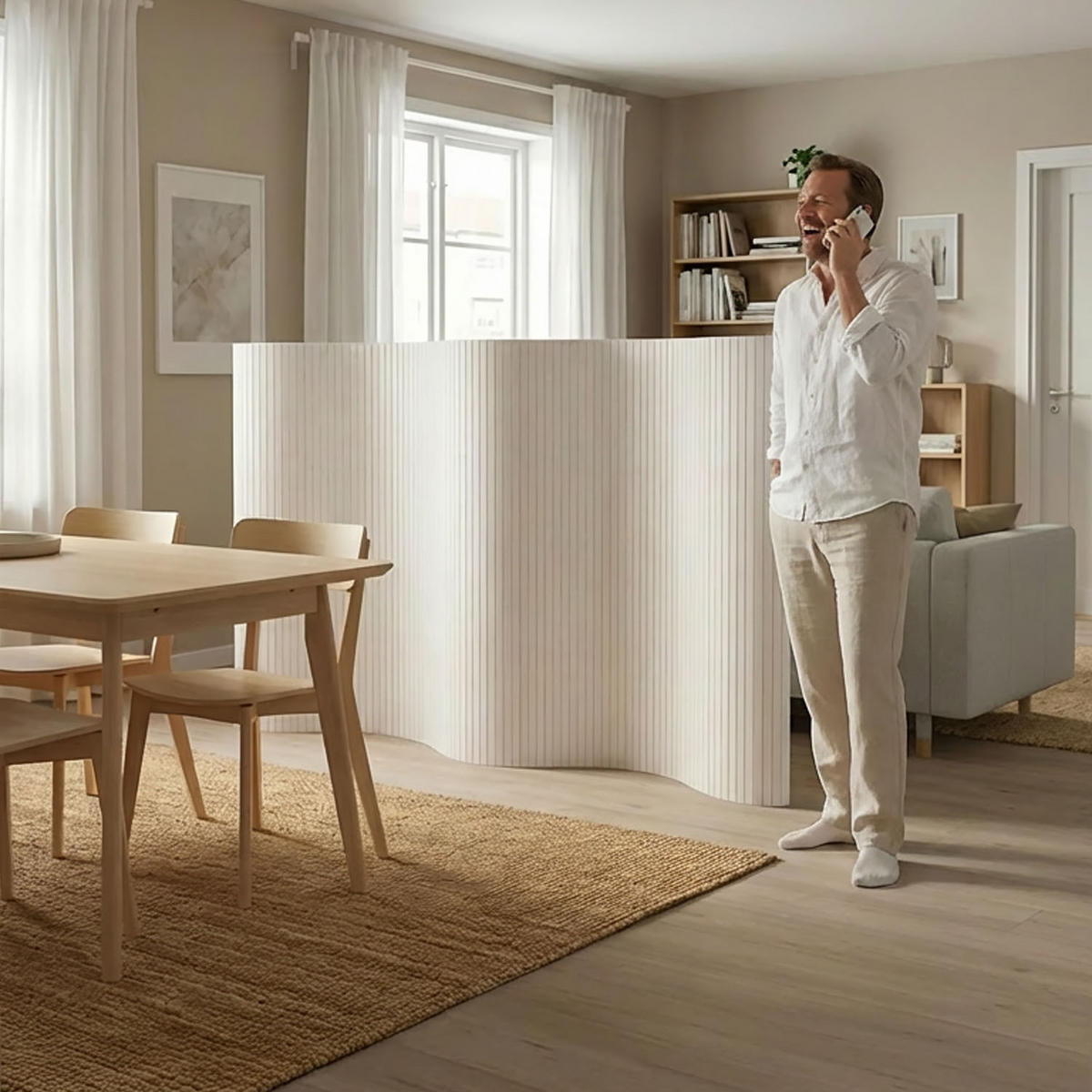 PARAVENT 250/145 cm Weiß Raumteiler Bambus - Weiß, Naturmaterialien (250/145/0.3cm) - Homestyle4u