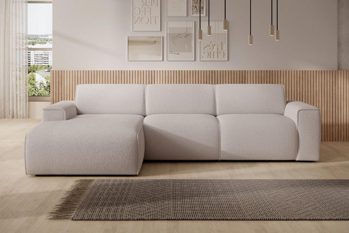 ECKSOFA Bouvi Hellbeige links - Ecru/Schwarz, Kunststoff/Textil (310/165cm) - Selsey