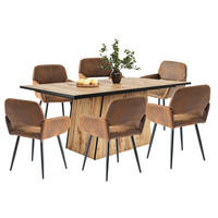 ESSTISCH SET mit 1 Tisch und 6 Stühlen im Retro-Stil - Braun, Holzwerkstoff/Textil (138.5/75/80cm) - Urban Meuble