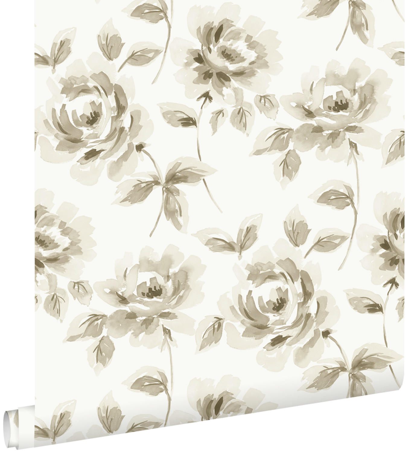 TAPETE Aquarell gemalte Rosen 53 cm x 10.05 m - Beige, Papier (53/1000cm) - ESTAhome