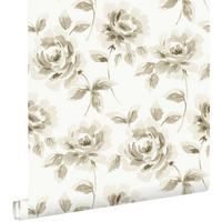TAPETE Aquarell gemalte Rosen 53 cm x 10.05 m - Beige, Papier (53/1000cm) - ESTAhome
