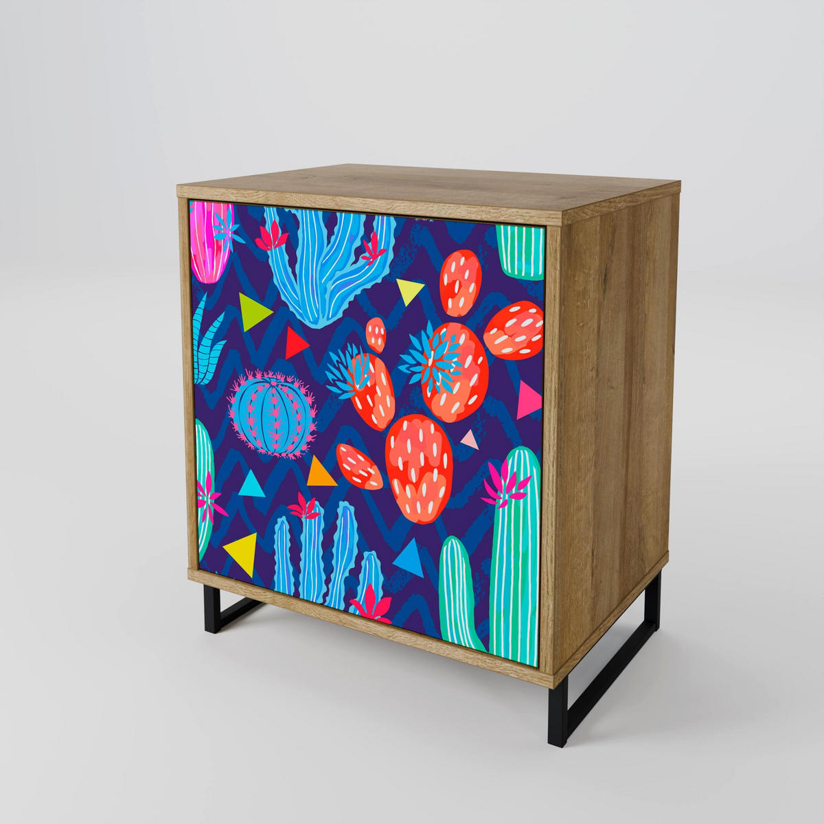SIDEBOARD CACTUS VIBES, Eichefarben, 57,5x42x57,5 cm, Ohne Füße - Eichefarben/Multicolor, Holzwerkstoff (57.5/57.5/42cm) - SpaceRebels