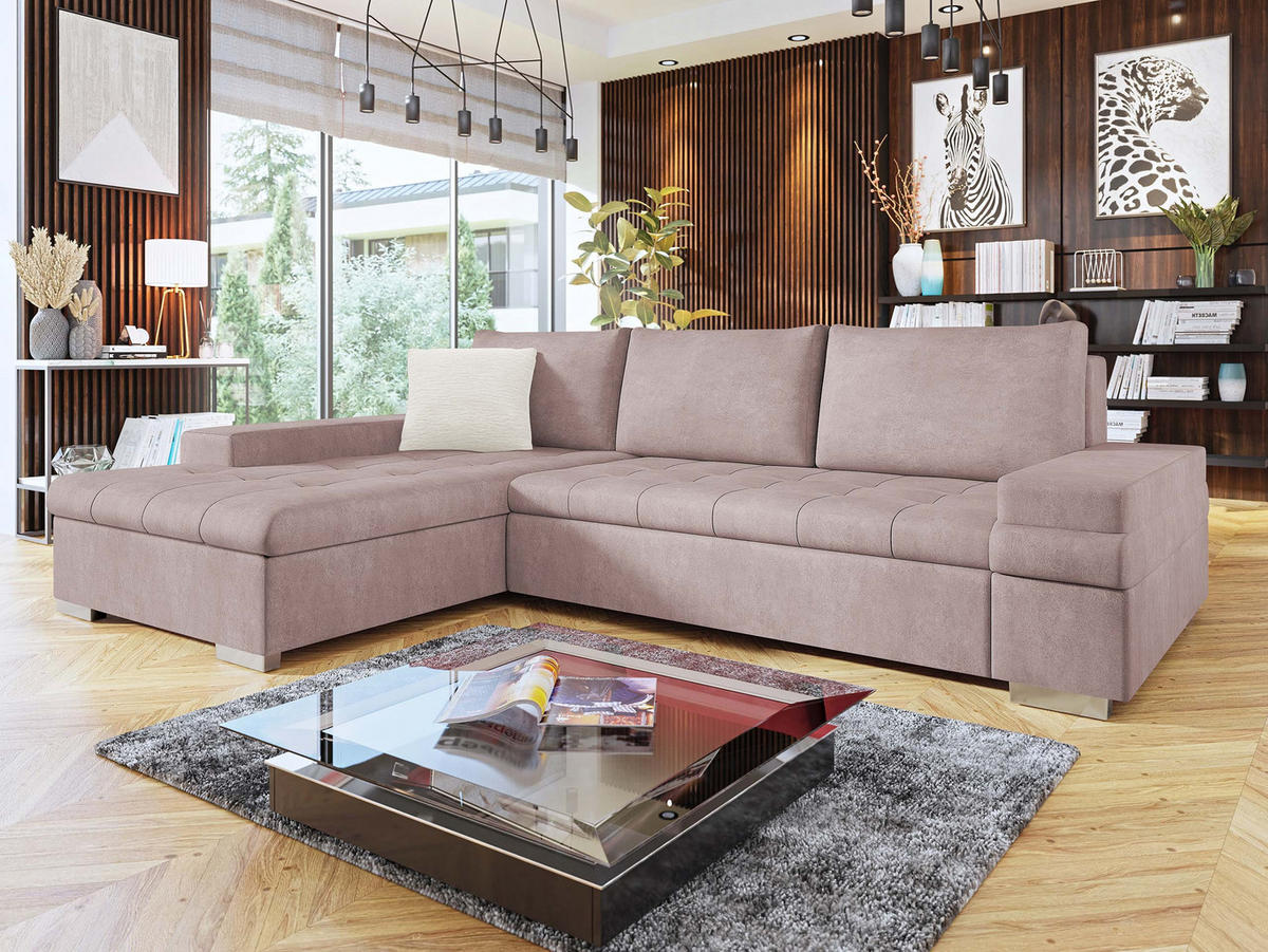 ECKSOFA Bangkok Mini Premium - Hellrosa/Beige, Holz/Textil (274/182cm) - MIRJAN24