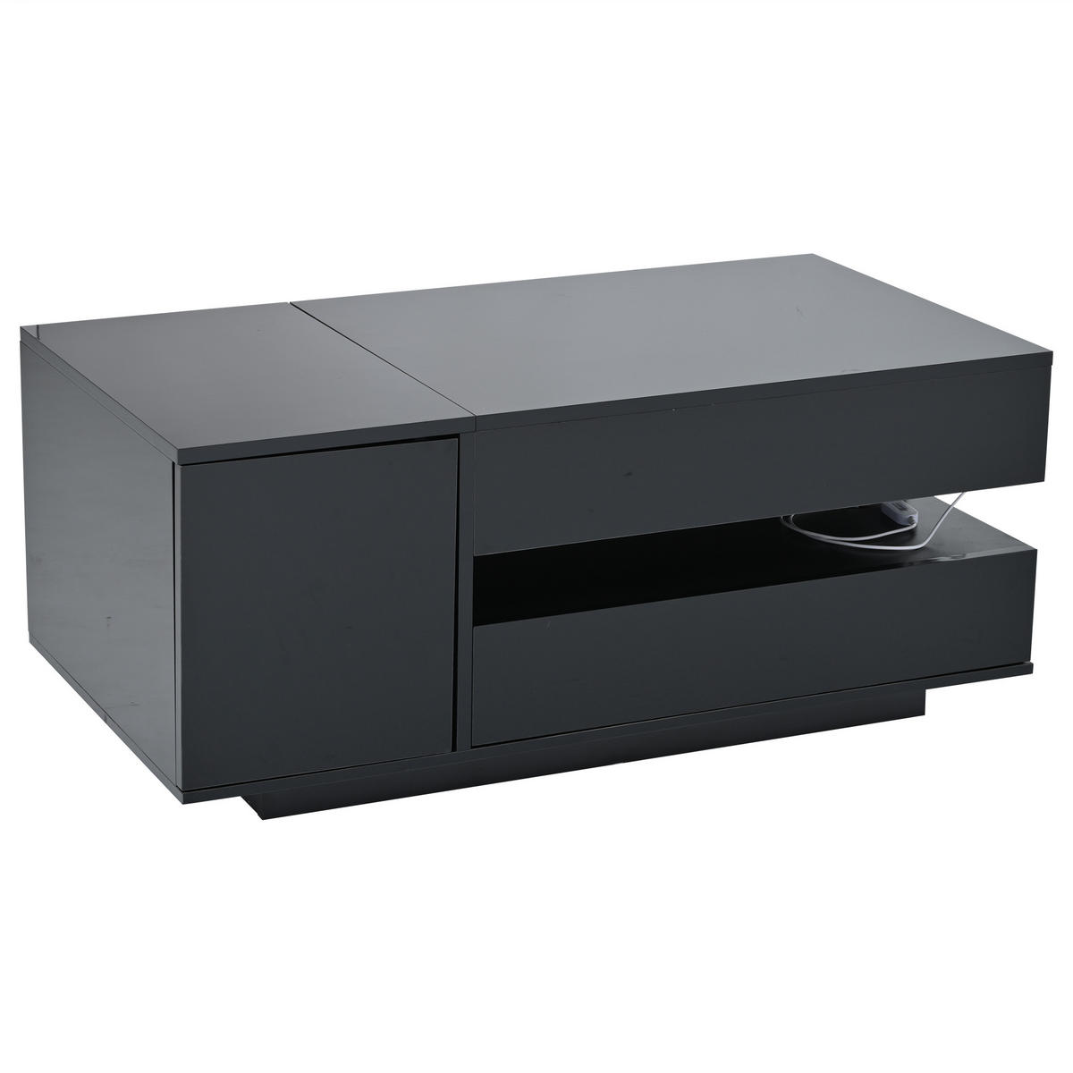 COUCHTISCH DE-195 Schwarz mit Hebefunktion und LED - Schwarz, Holzwerkstoff (50/95/40cm) - ComfortXL