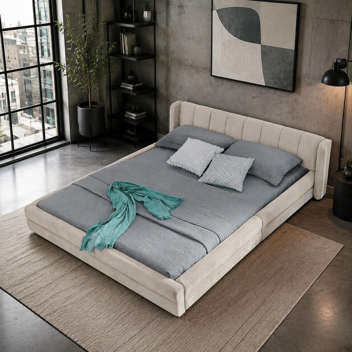 POLSTERBETT 140/200 cm in Beige aus Chenille mit gepolstertem Kopfteil - Beige, Kunststoff (140/200cm) - Flora Grace