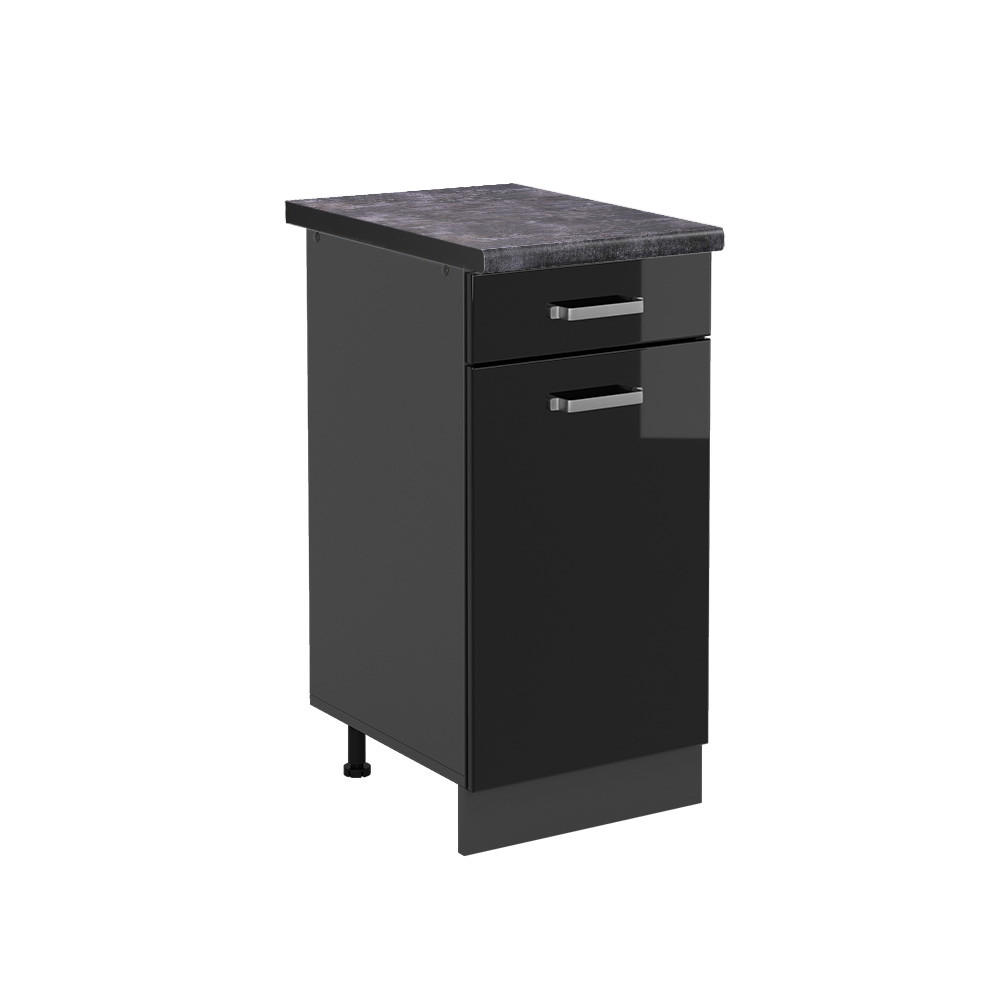 KÜCHENUNTERSCHRANK R-Line Schwarz Hochglanz 40 cm, AP Anthrazit - Schwarz Hochglanz/Anthrazit, Holzwerkstoff (40/81.6/60cm) - Vicco