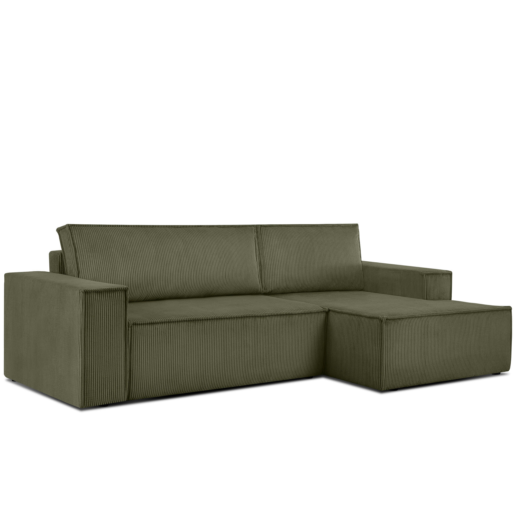 ECKSCHLAFSOFA-RECHTS NAPI in Pet Friendly Cord-Stoff, oliv - Schwarz/Olivgrün, Textil (262/148cm) - KONSIMO®