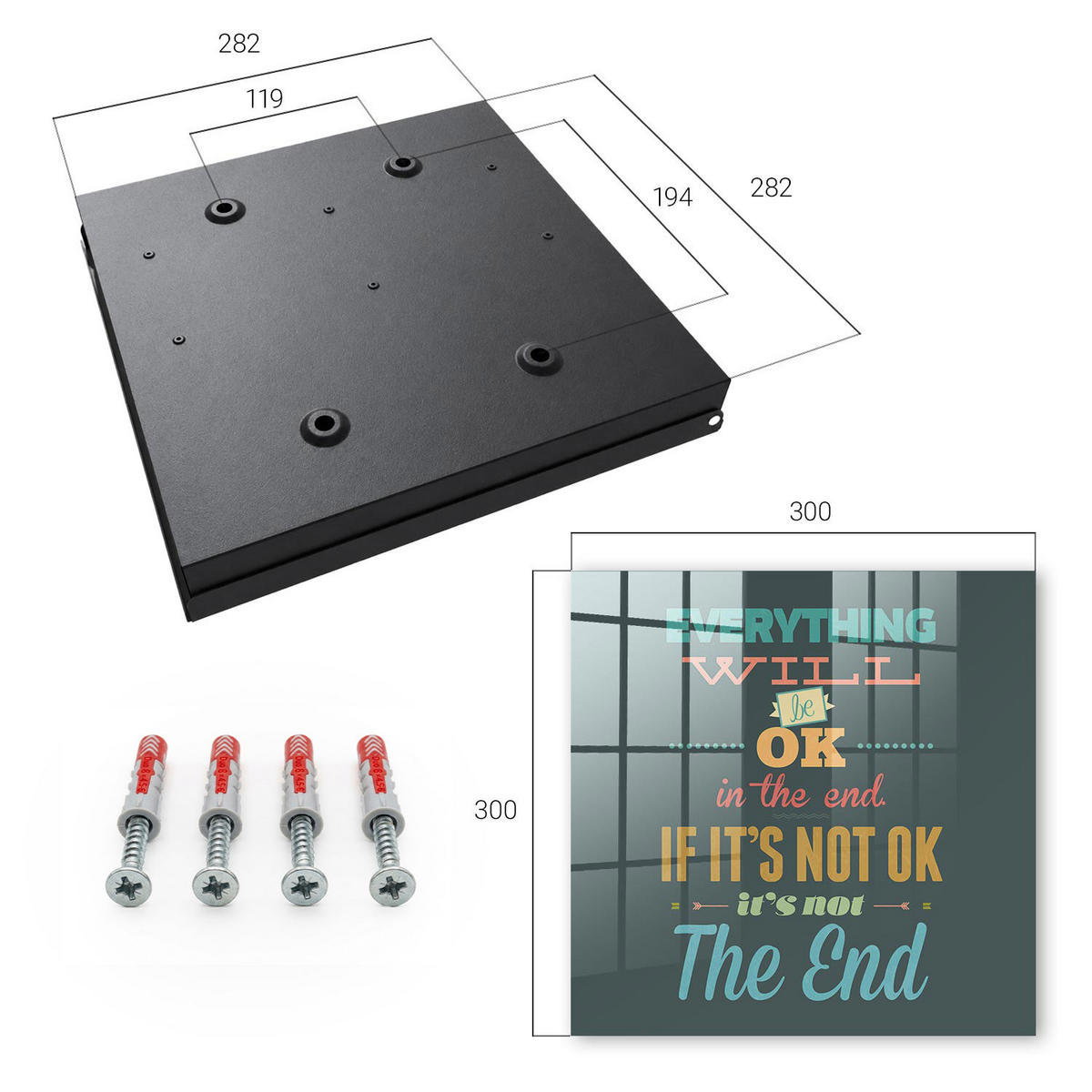 SCHLÜSSELBOX Schwarz 30x30 cm- Türöffnung nach rechts - Positive Botschaft - Türkis, Metall (30/30/5cm) - TULUP