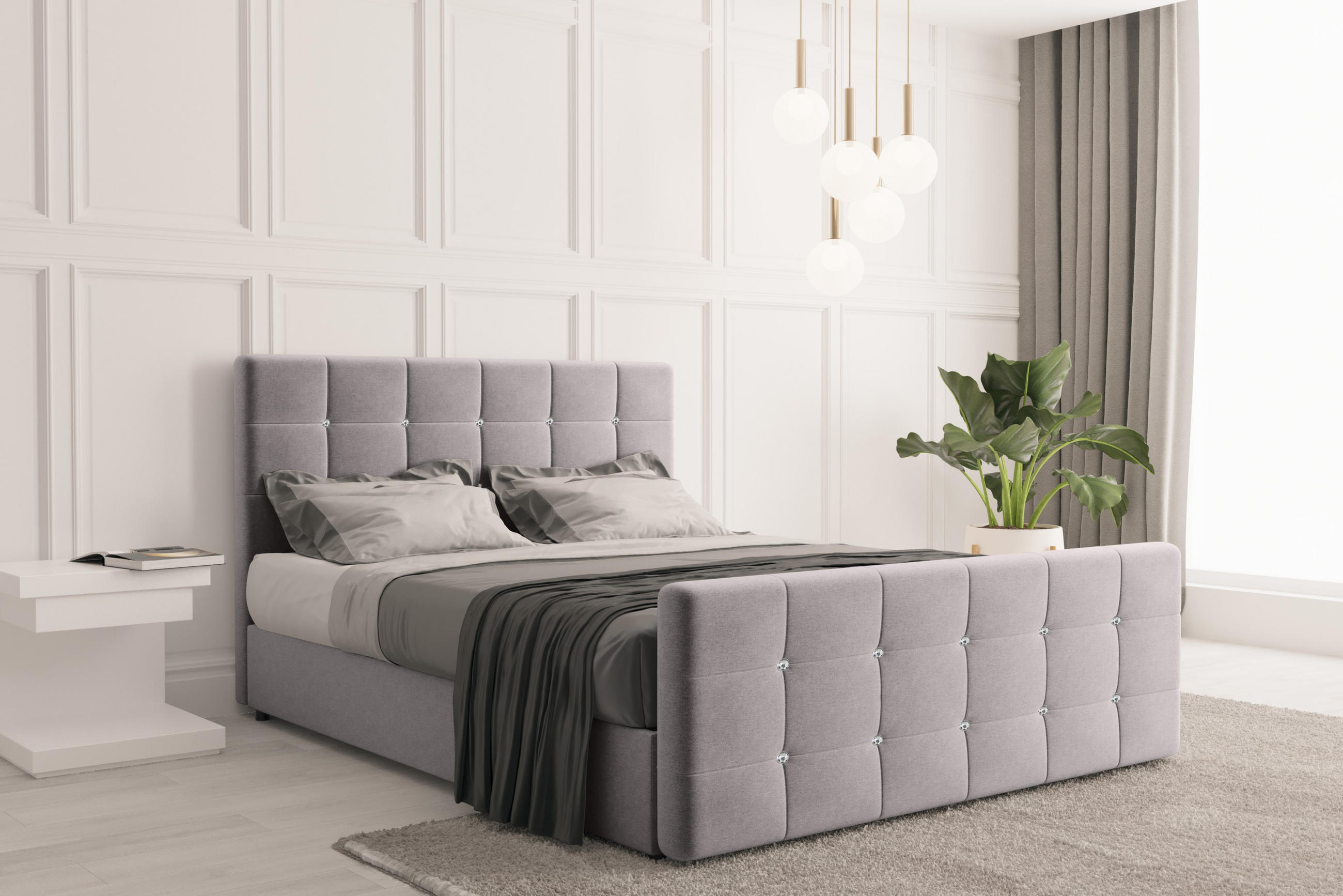 BOXBETT Mit Bettkasten Und Matratze Topper ROMA 180x200 cm Hellgrau H3-Bonell - Hellgrau/Dunkelblau, Holz/Holzwerkstoff (180/200cm) - Kaiser Möbel