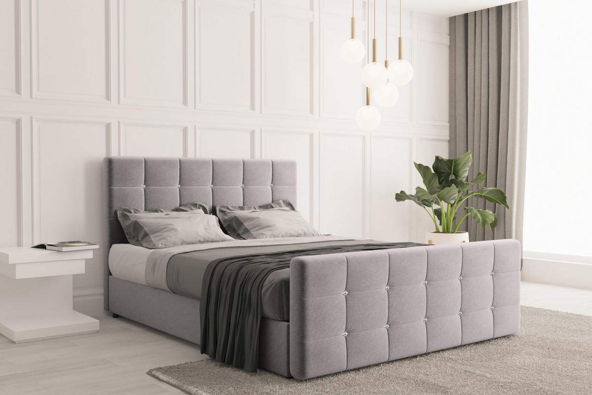BOXBETT Mit Bettkasten Und Matratze Topper ROMA 120x200 cm Hellgrau H3-Bonell - Hellgrau/Dunkelblau, Holz/Holzwerkstoff (120/200cm) - Kaiser Möbel