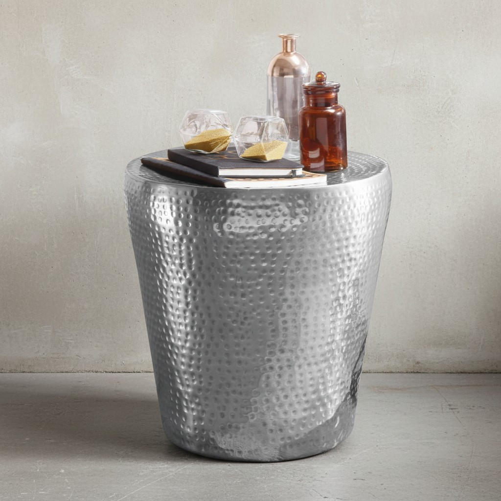 BEISTELLTISCH – Rund Silber Aluminium Hammerschlag 42 cm orientalisch - Silberfarben, Metall (41/41/41cm) - KADIMA DESIGN