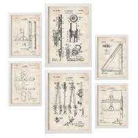 POSTER Set Mit 6 Plakaten Mit Messwerkzeug Patenten Im Vintage Stil A3 & A4 Weißer Rahmen - Weiß, Papier (29/3cm) - Nacnic