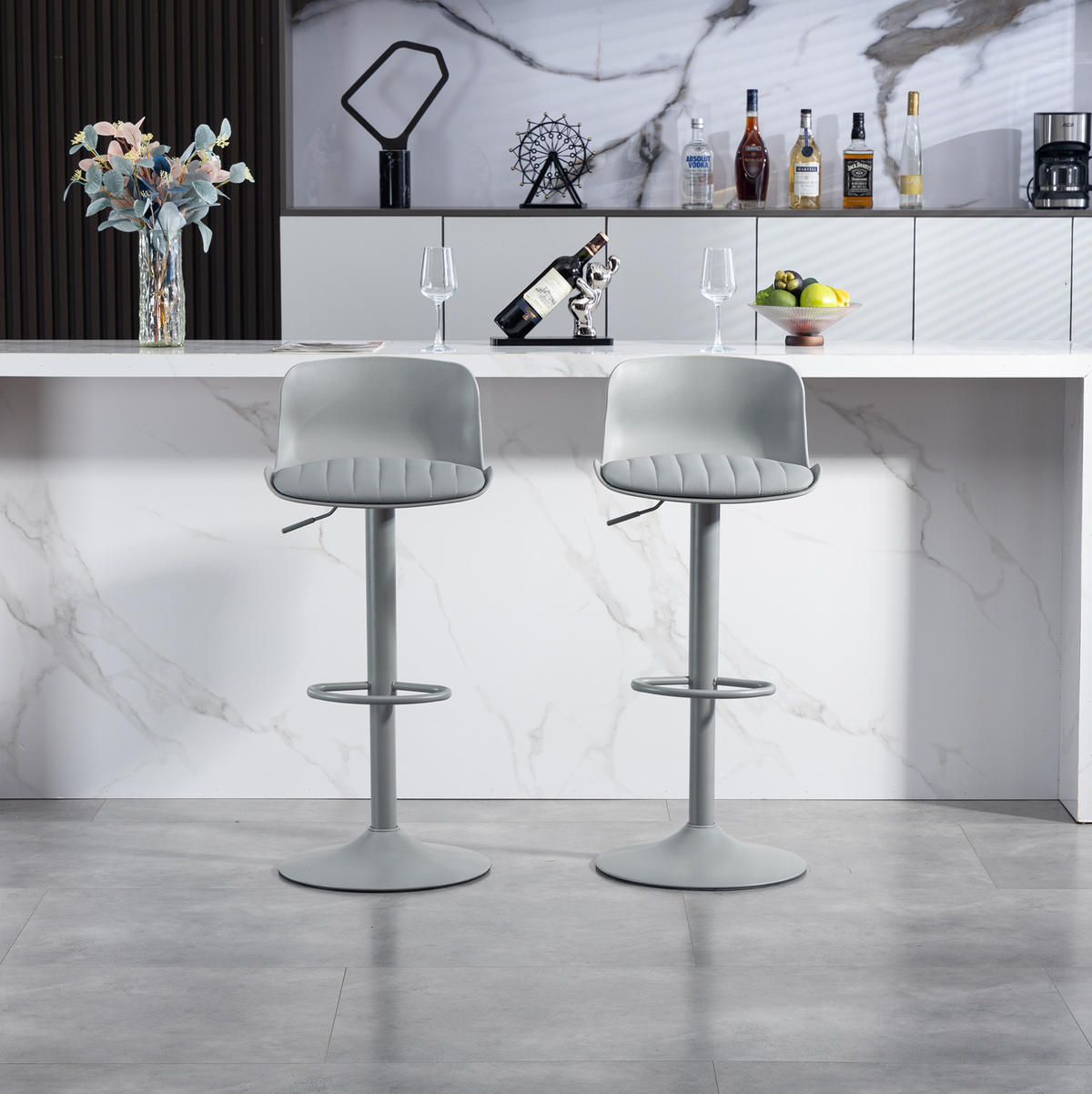 BARHOCKER drehbar höhenverstellbar 2er-Set Grau Metall gepolstert - Grau, Metall (44/80/43cm) - Meubliv