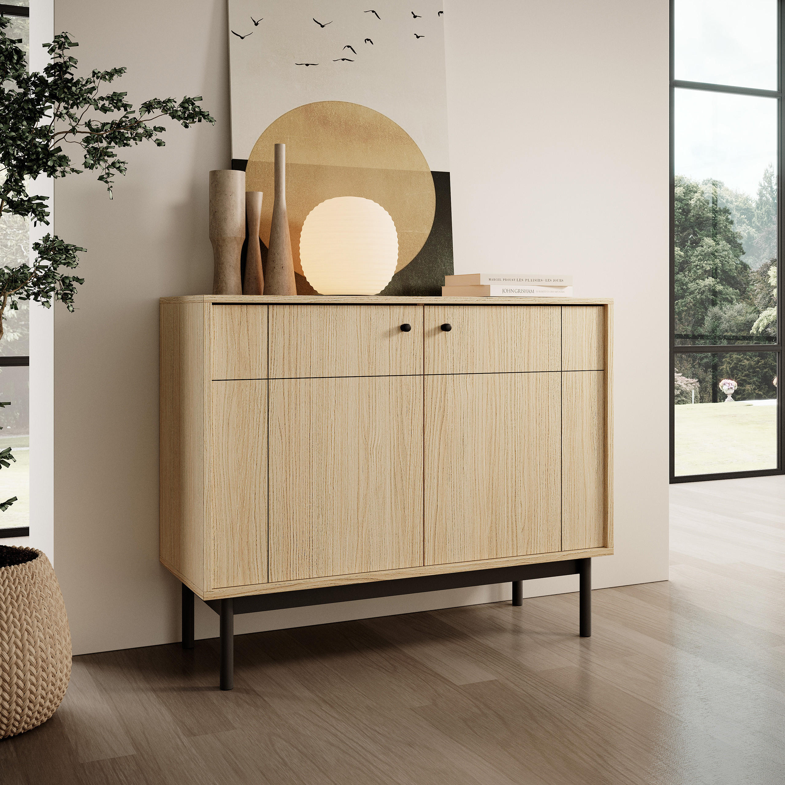 KOMMODE GIAPPONESE 104/84/39 cm mit 2 Türen Eichefarben - Eichefarben, Holzwerkstoff (104/84/39cm) - MASSENO