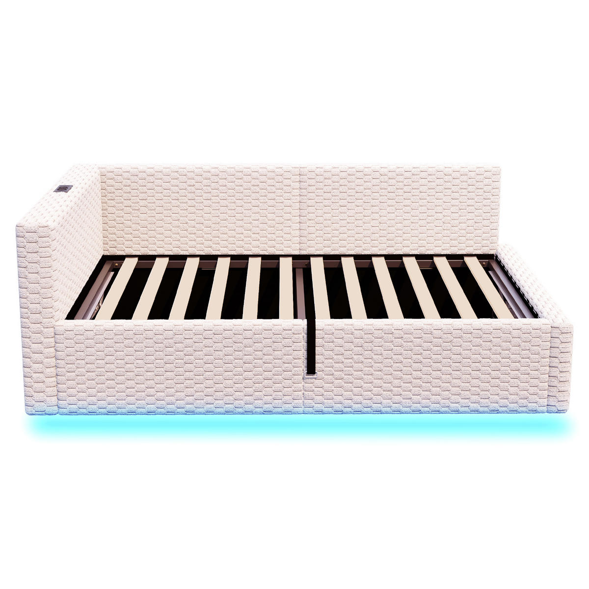 POLSTERBETT 90/200 cm Beige mit LED-Beleuchtung, USB-C-Anschluss und 2 USB-Anschlüssen - Beige, Textil (90/200cm) - Oxeza